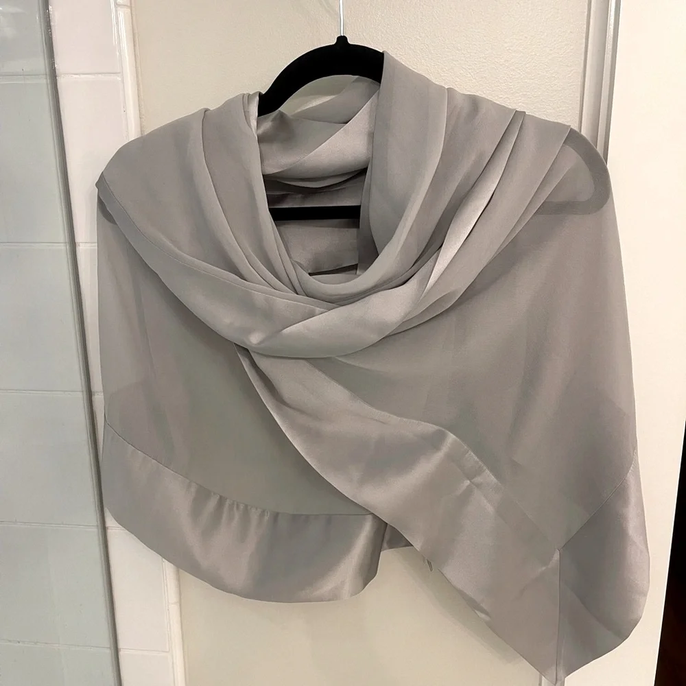 Charter club Elegant Silver Satin 100% Silk Scarf